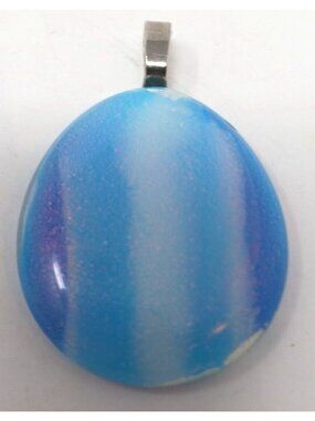 Artisan Made Fused Dichroic Glass Blue  Turquoise Pendant Silver Tone Bail #G10